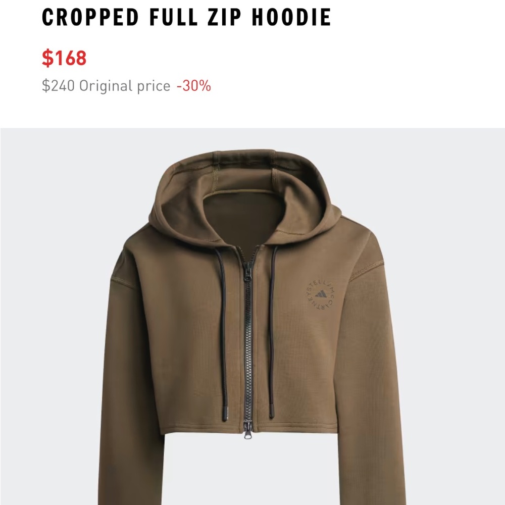 Cropped Full Zip Hoodie - Olive/Brown